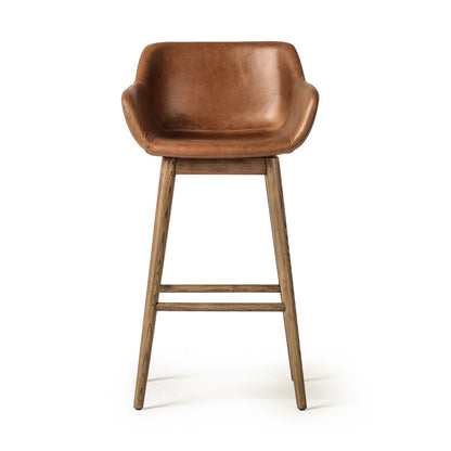 Maya Top Grain Leather Swivel Bar Stool - Chestnut + Oak