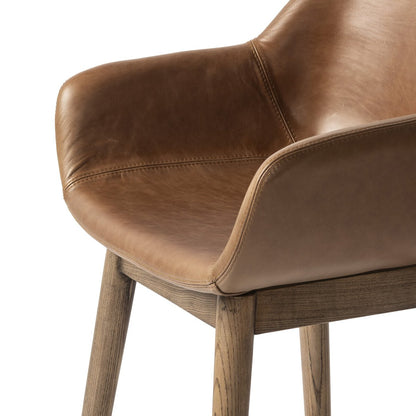 Maya Top Grain Leather Swivel Counter Stool - Chestnut + Oak