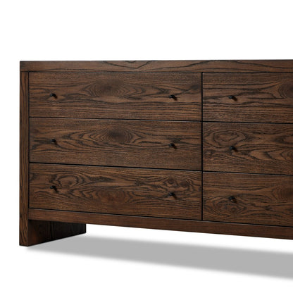 Zohran 75" 6 Drawer Dresser - Iron + Umber Oak