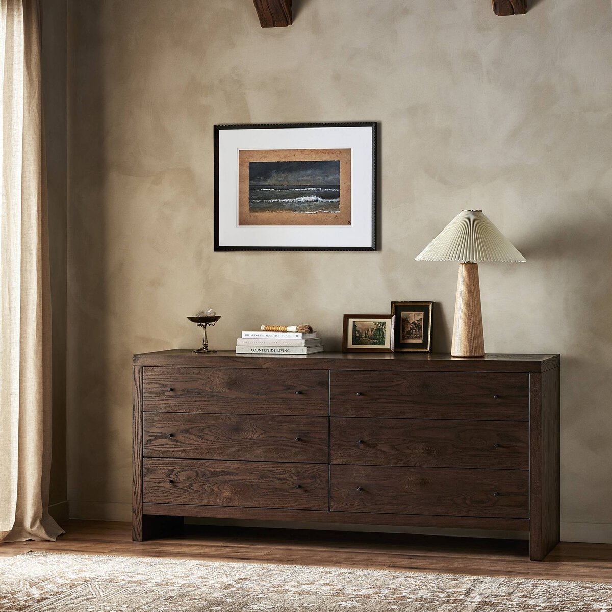 Zohran 75" 6 Drawer Dresser - Iron + Umber Oak