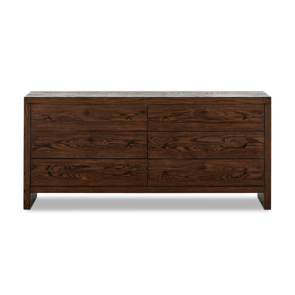 Zohran 75" 6 Drawer Dresser - Iron + Umber Oak
