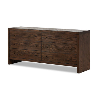 Zohran 75" 6 Drawer Dresser - Iron + Umber Oak