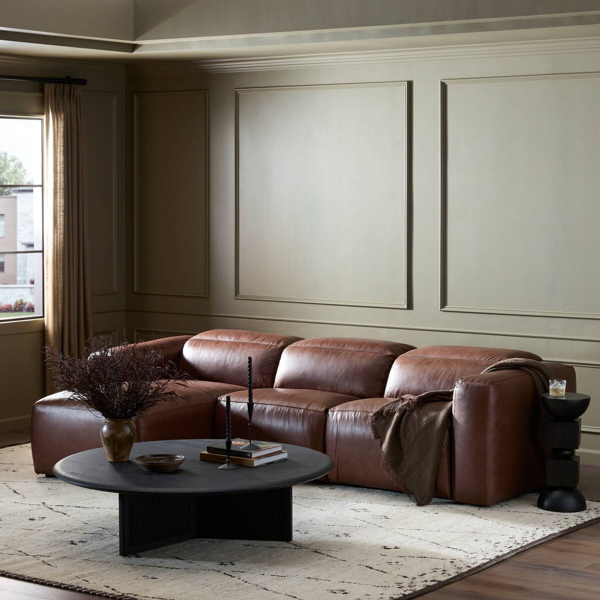 Killian 121" 3 Piece Power Recliner Top Grain Leather LAF Sectional - Sonoma Coco