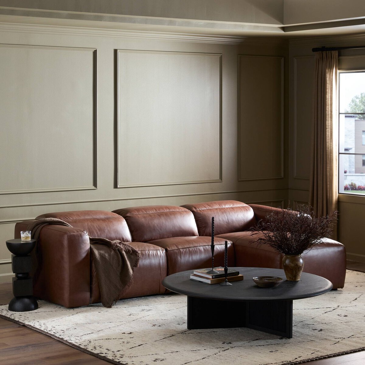 Killian 121" 3 Piece Power Recliner Top Grain Leather RAF Sectional - Sonoma Coco