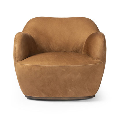 Aurelia 35" Top Grain Leather Swivel Chair - Parawood + Nubuck Cognac