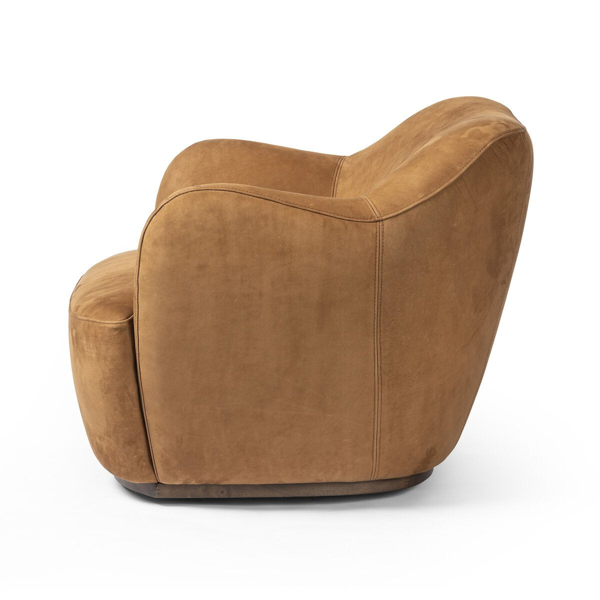 Aurelia 35" Top Grain Leather Swivel Chair - Parawood + Nubuck Cognac