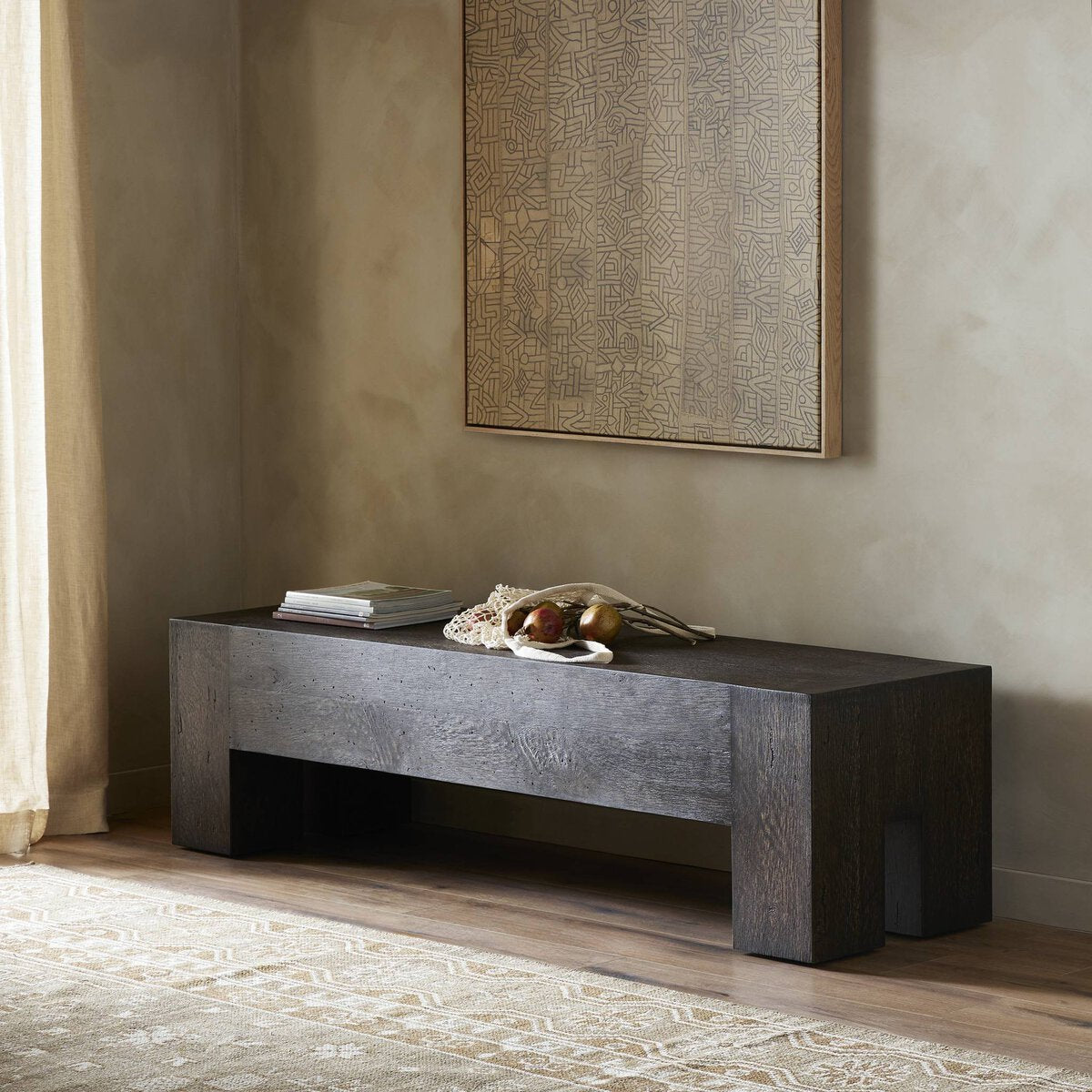 Abaso 70" Accent Bench - Ebony Rustic Wormwood Oak