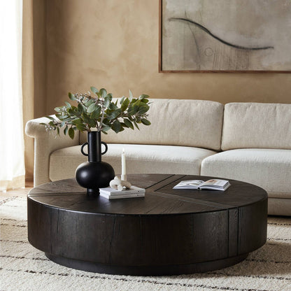 Samara 55" Round Coffee Table - Dark Espresso Reclaimed French Oak