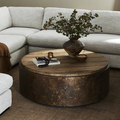 Melinda 48" Oak Round Coffee Table - Burnt Bleached