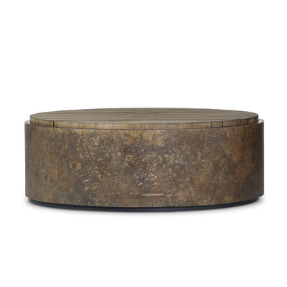 Melinda 48" Oak Round Coffee Table - Burnt Bleached