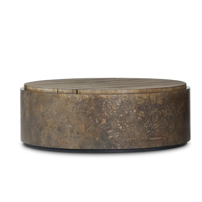 Melinda 48" Oak Round Coffee Table - Burnt Bleached