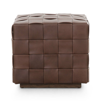 Flores 20" Top Grain Leather Square Ottoman - Lorento Cigar