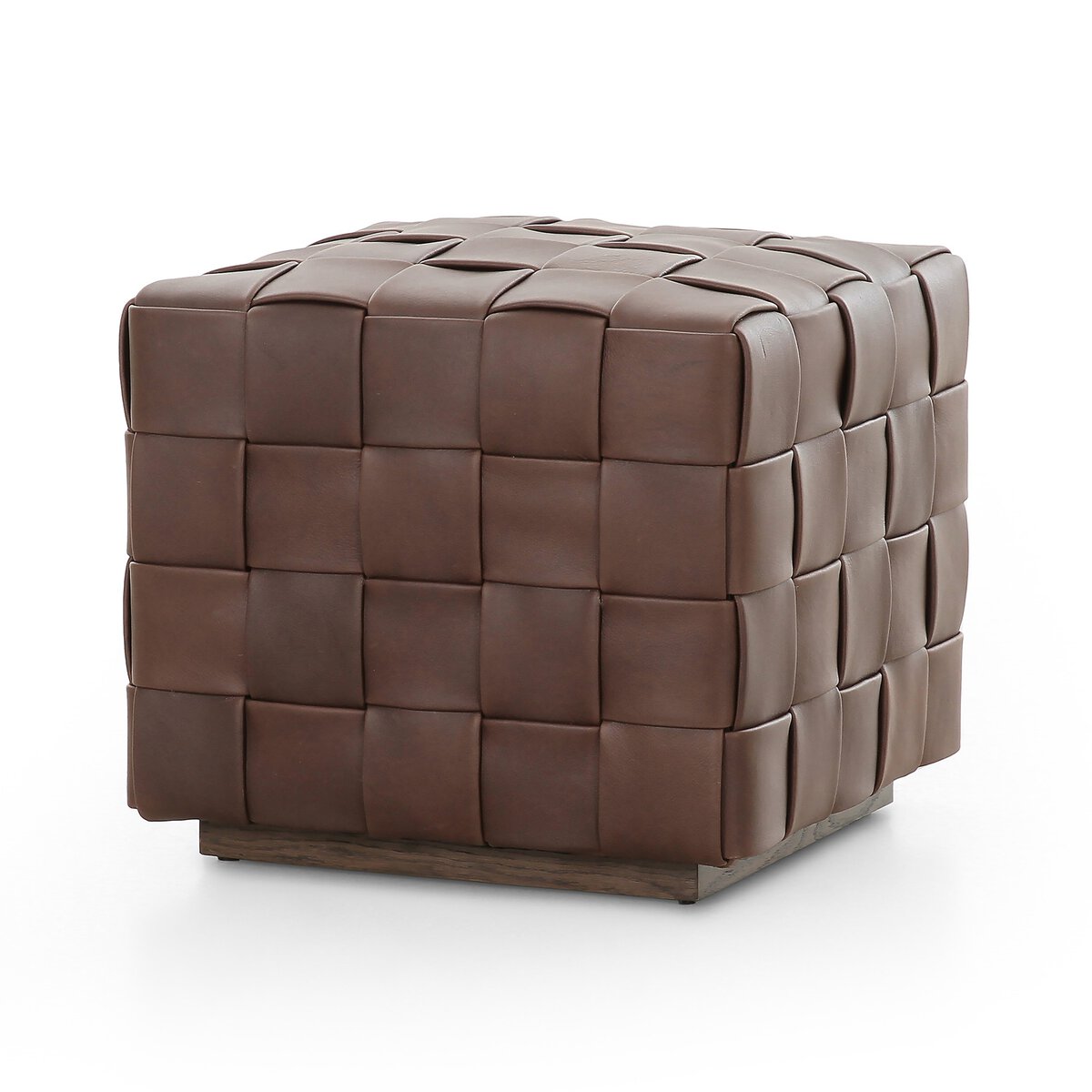 Flores 20" Top Grain Leather Square Ottoman - Lorento Cigar