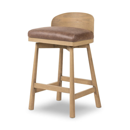 Ashleigh Top Grain Leather Counter Stool - Palermo Cigar + Oak