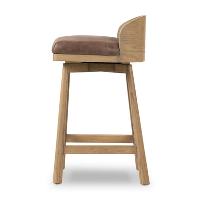 Ashleigh Top Grain Leather Counter Stool - Palermo Cigar + Oak