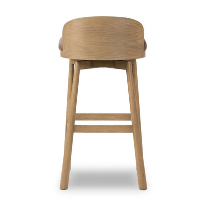 Ashleigh Top Grain Leather Bar Stool - Palermo Cigar + Oak