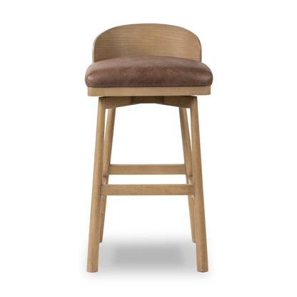 Ashleigh Top Grain Leather Bar Stool - Palermo Cigar + Oak