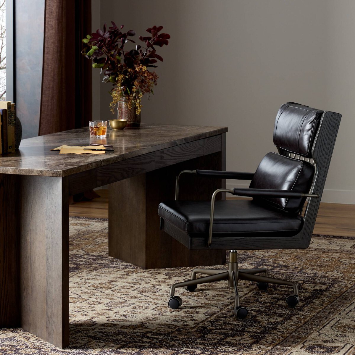 Livingston 26" Top Grain Leather Desk Chair - Sonoma Black