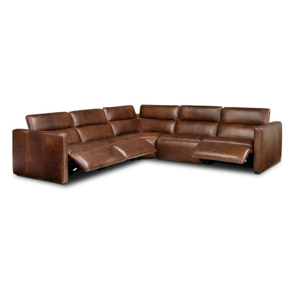 Halima 125" Top Grain Leather Power Motion Sectional - Raleigh Cigar