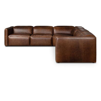 Halima 125" Top Grain Leather Power Motion Sectional - Raleigh Cigar