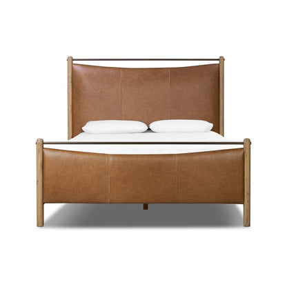 Dessen 65" Queen Top Grain Leather Bed - Oak + Sonoma Chestnut