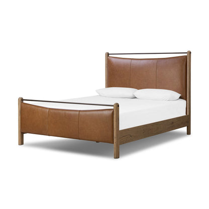 Dessen 65" Queen Top Grain Leather Bed - Oak + Sonoma Chestnut