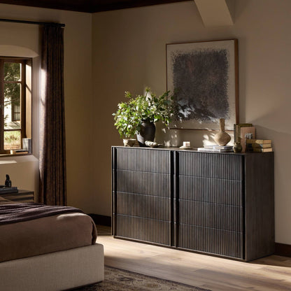 Kienna 75" 6 Drawer Dresser - Smoked Black