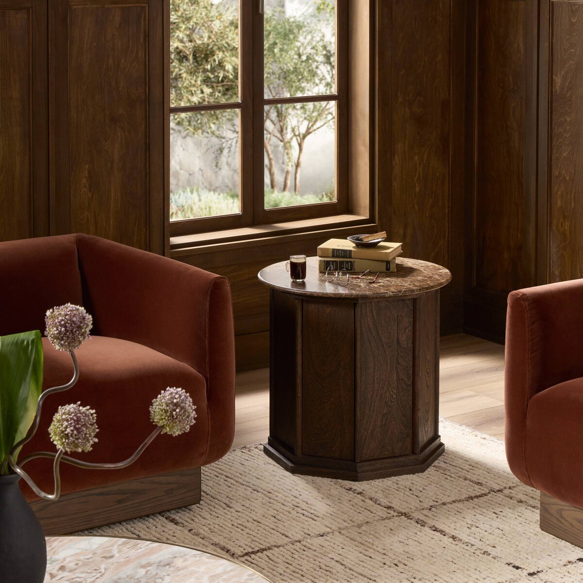 Advik 23" Round Cabinet End Table - Brown Marble