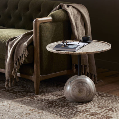 Viola 22" Round End Table - Antique White Marble
