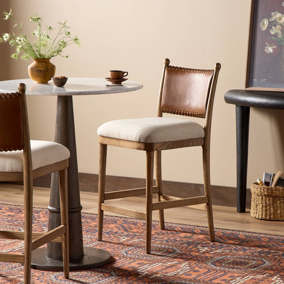 Scottie Top Grain Leather Bar Stool - Performance Natural