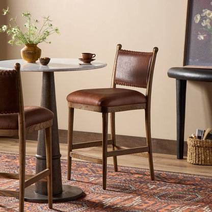 Scottie Top Grain Leather Bar Stool - Dulane Mahogany + Ash