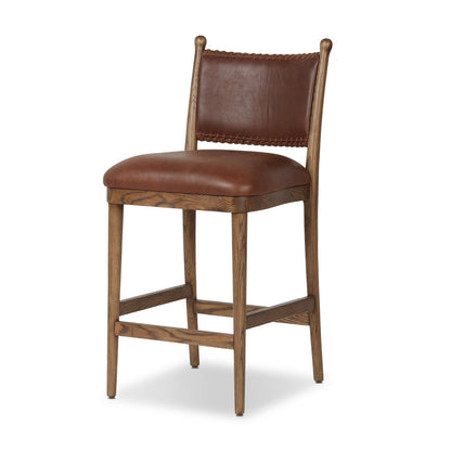Scottie Top Grain Leather Counter Stool - Dulane Mahogany + Ash
