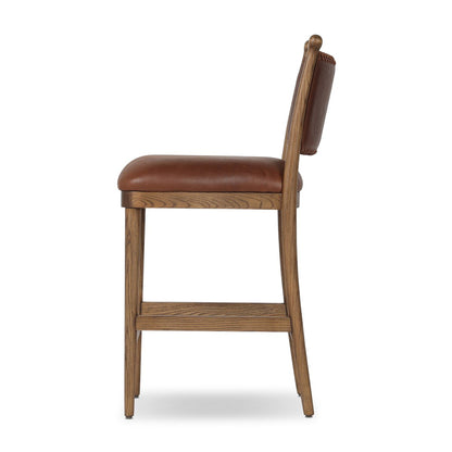 Scottie Top Grain Leather Counter Stool - Dulane Mahogany + Ash