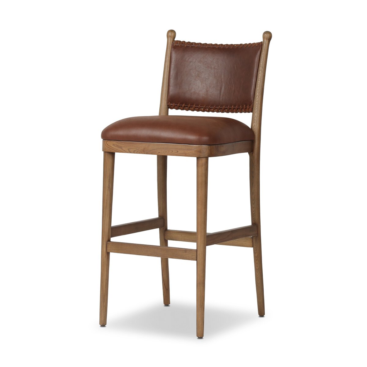 Scottie Top Grain Leather Bar Stool - Dulane Mahogany + Ash