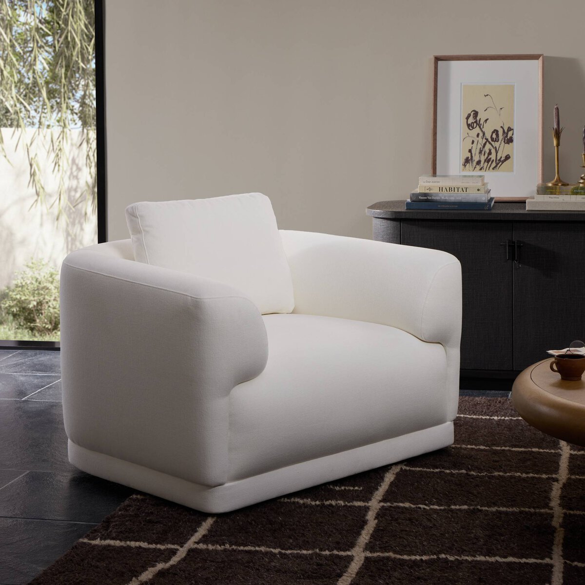 Paula 41" Upholstered Swivel Chair - Crypton Nomad Marshmallow