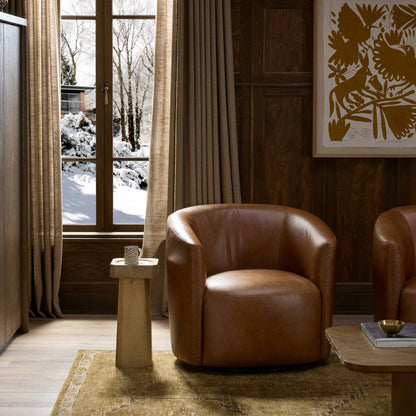 Selena 33" Top Grain Leather Swivel Chair - Sonoma Chestnut