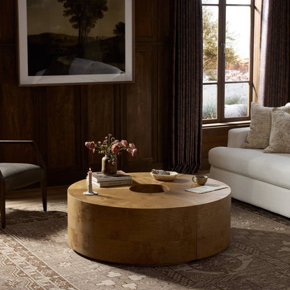 Renton 47" Round Coffee Table - Barley Medium + Burl Oak