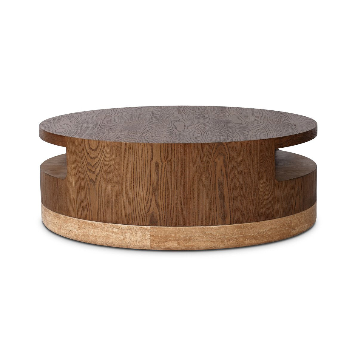 Sanzibel 42" Round Coffee Table - Amber Ash + Golden Travertine