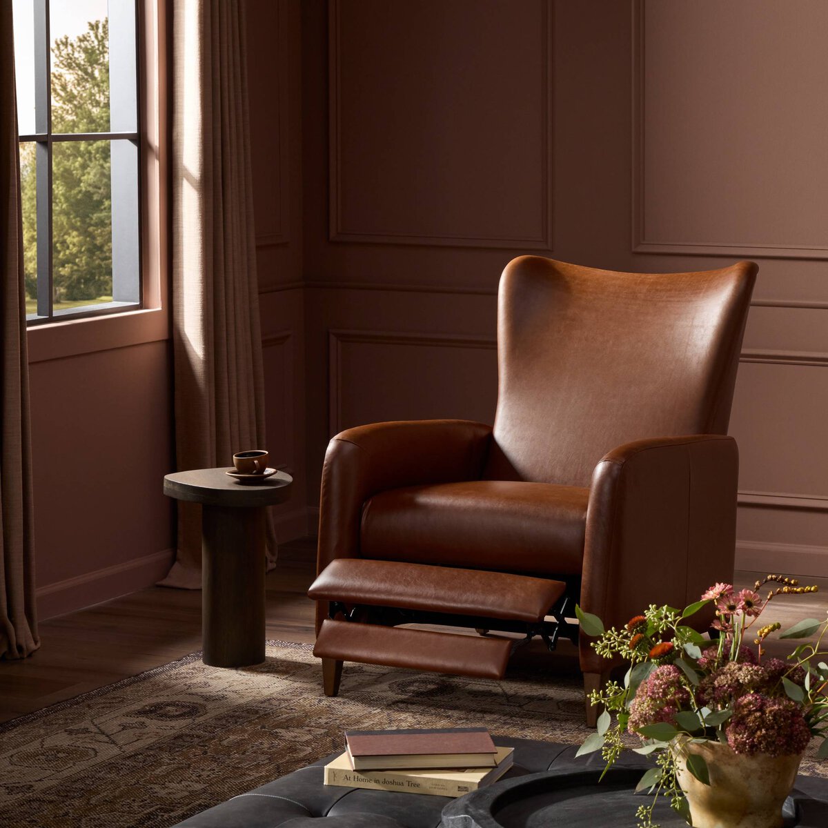 Nara 30" Top Grain Leather Wingback Recliner - Dulane Mahogany