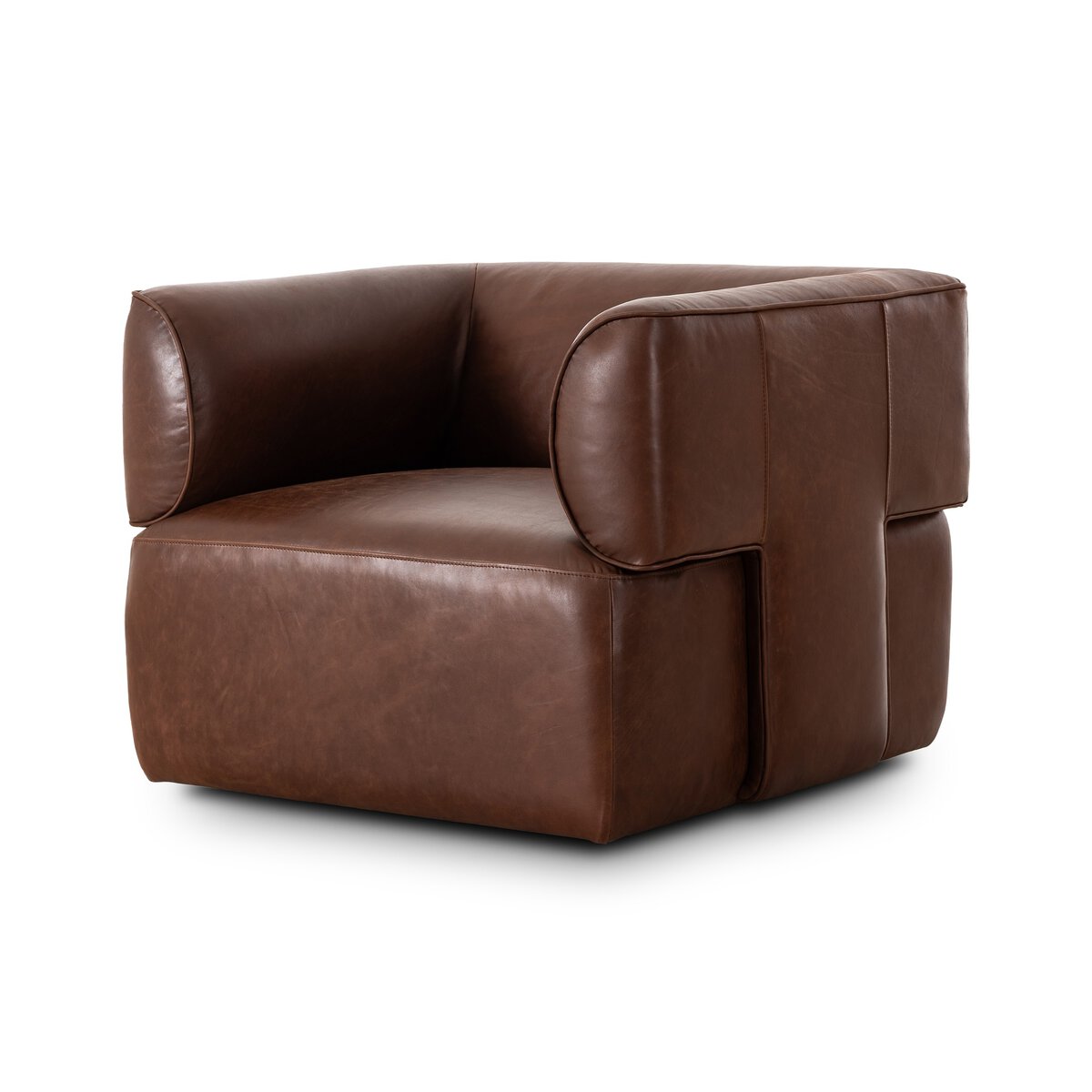 Lance 36" Top Grain Leather Swivel Chair - Dulane Mahogany