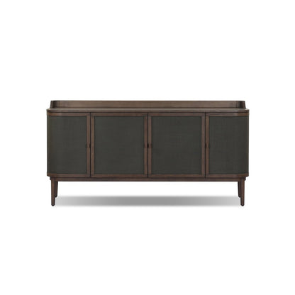 Imogen 73" Oak 4 Door Sideboard - Saddle Brown + Dark Green Linen