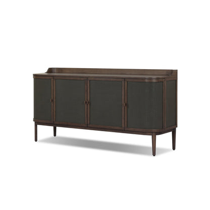 Imogen 73" Oak 4 Door Sideboard - Saddle Brown + Dark Green Linen