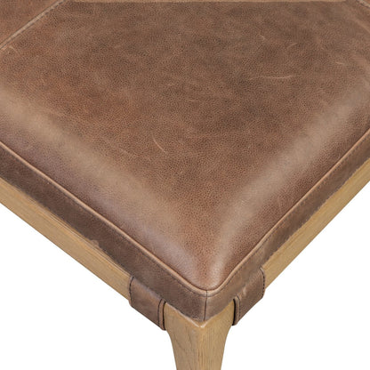Maxwell 55" Top Grain Leather Square Ottoman - Cigar + Oak