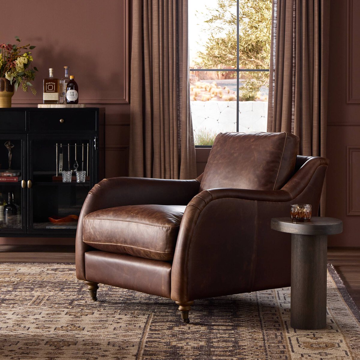 Leanne 33" Top Grain Leather Occasional Chair - Raleigh Cigar