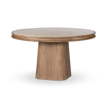 Farren 55" Round Dining Table - Light Beige Travertine