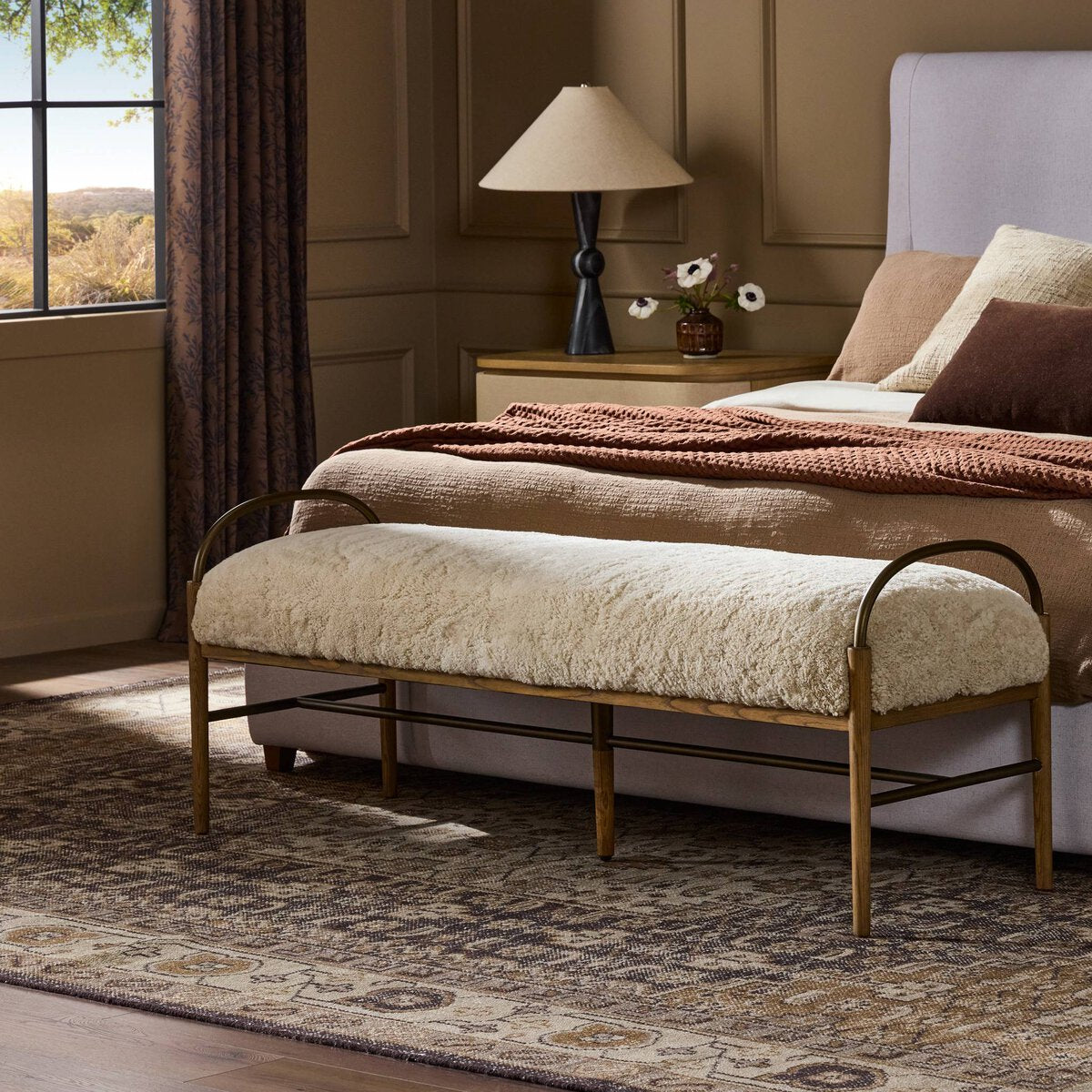 Danielle 60" Accent Bench - Beige + Brass