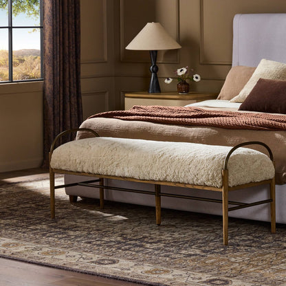 Danielle 60" Accent Bench - Beige + Brass