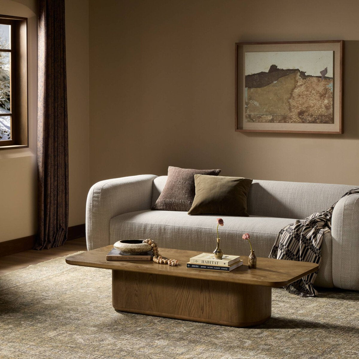 Moreland 63" Rectangular Coffee Table - Rye Medium Burl Oak