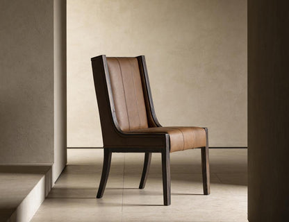 Franz Top Grain Leather Dining Chair - Cognac & Walnut