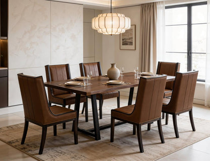 Franz Top Grain Leather Dining Chair - Cognac & Walnut